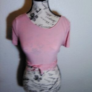 Pink Crop Wrap Tie Top  with Crisscross Back